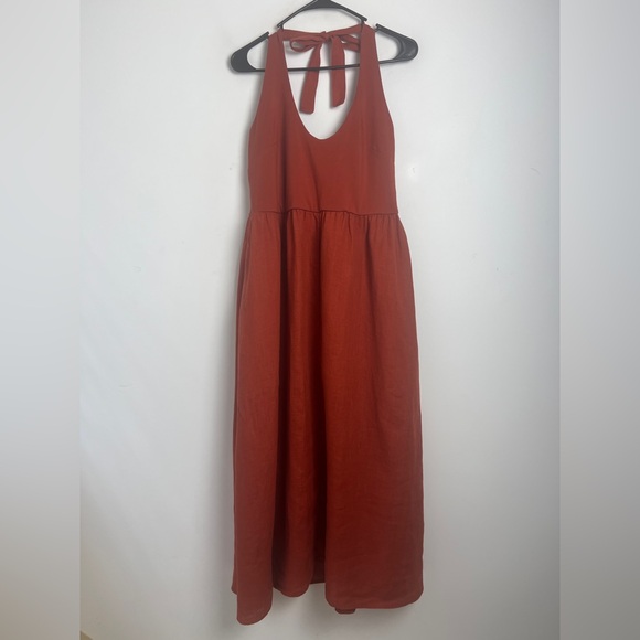 NEW J. Crew Women's Large Vintage Garnet Halter Mixy Midi Dress Cotton Linen - Picture 4 of 14